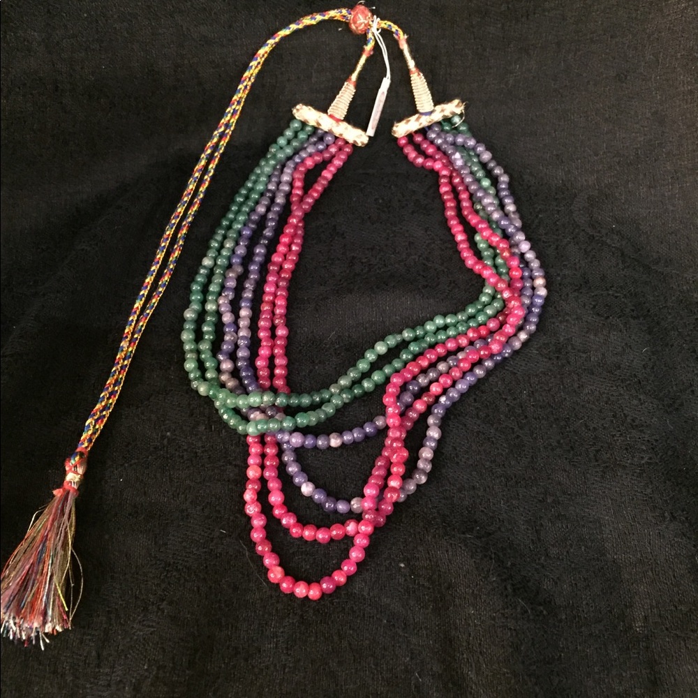 Ruby, emerald, sapphire strung necklace